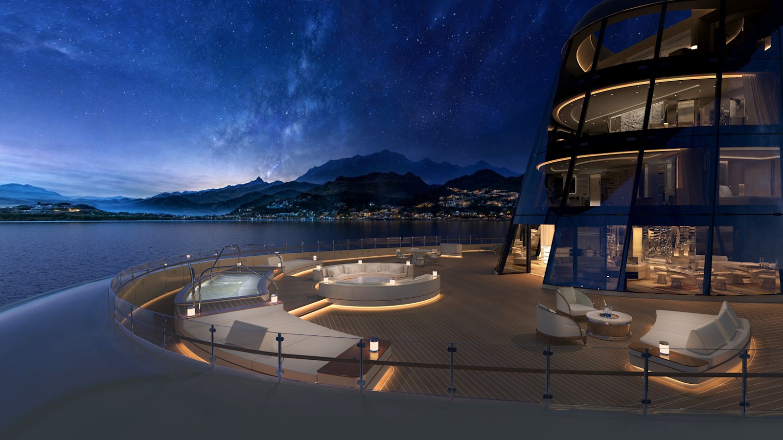 Four Seasons I, Funnel Suite Terrasse bei Nacht